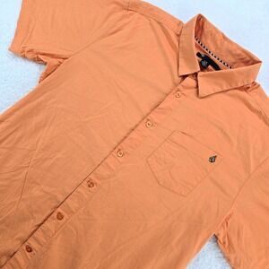 Volcom Mens Shirt Size Large Orange Short Sleeve Button Up Pocket Logo